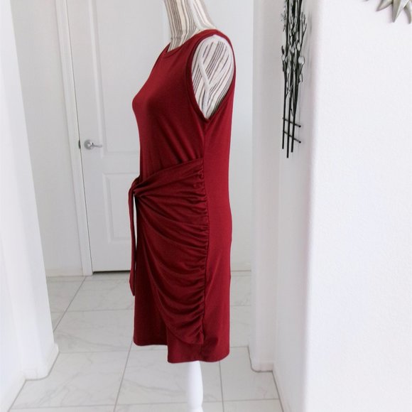 Lillusoxy Stretchy Burgundy Wine Sleeveless Front Tie Ruched Wrap Dress M - Picture 4 of 13